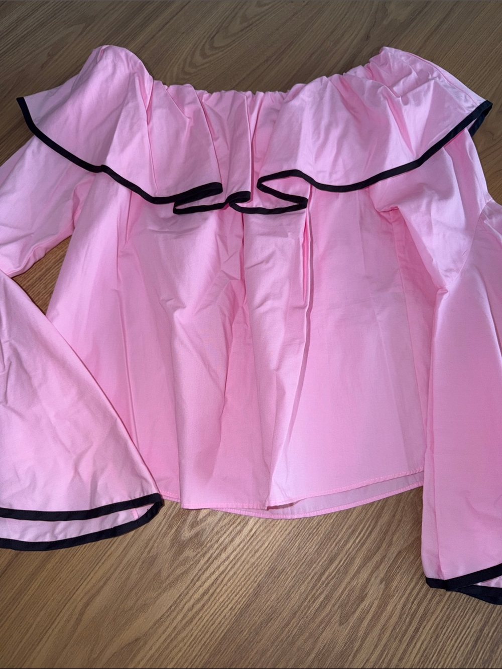 Zara Basic Off Shoulder Ruffle Bell Sleeve Blouse - Pink